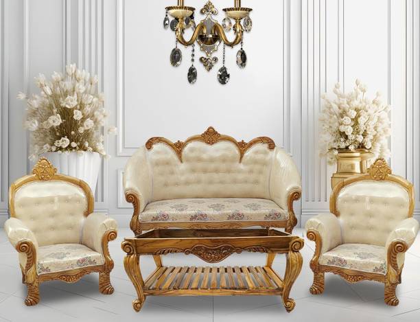 Woodzone Handicrafts Solid wood sofa set (Pure Teak (Sagun) in carving design Filling Material- Foam Fabric 3 + 1 + 1 Sofa Set