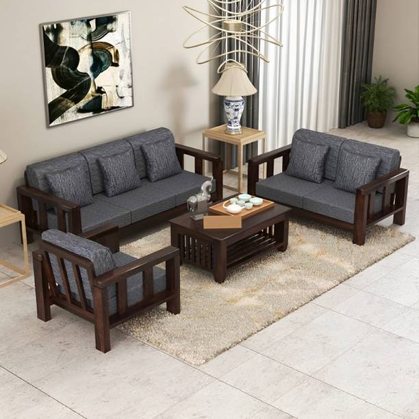 DECORWOOD Solid Sheesham Wood For Living Room, Hotel Office. Fabric 3 + 2 + 1 Sofa Set