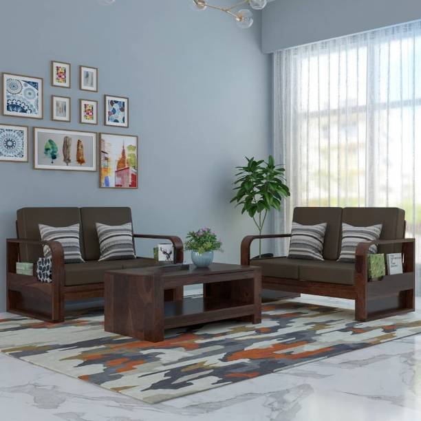 Divine Arts Solid Sheesham Wood 4 Seater Sofa Set For Living Room / Office| Fabric 2+2 Fabric 2 + 2 Sofa Set