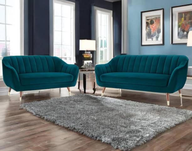 SIYARA DESIGN Velvet Upholstered Sofa Set – Style Loveseat & Couch with Gold-Tipped Legs Fabric 3 + 2 Sofa Set