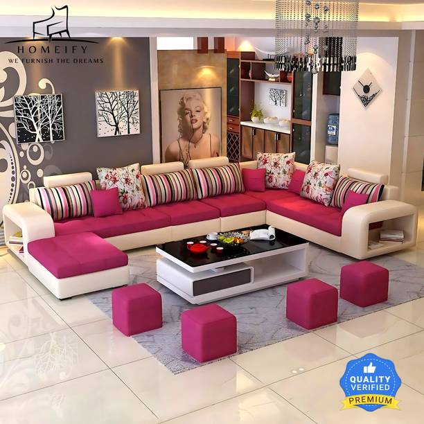 Homeify Carlo Fabric with 4-Puffy Convertible for Living Room Fabric 3 + 2 + 2 + 1 Sofa Set