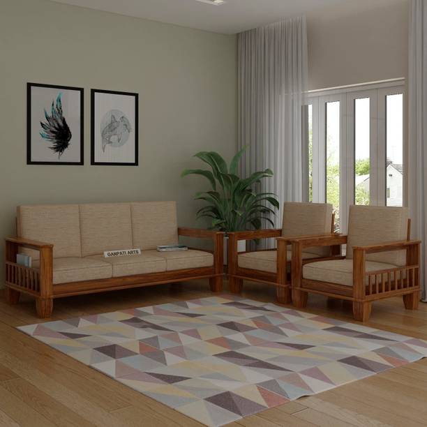 Ganpati Arts Sheesham Wood 5 Seater Sofa For Living Room/Wooden 5 Seater Sofa Fabric 3 + 1 + 1 Sofa Set
