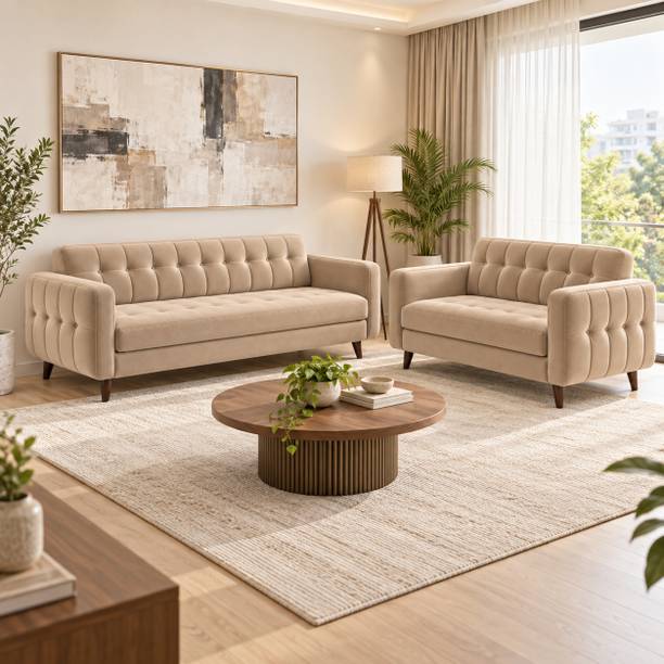Sleepily Marcell Tufted Premium Velvet Fabric 3 + 2 Sofa Set