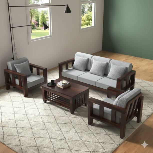 mp enterprises Solid Sheesham Wood Five Seater Sofa Set For Office | Living Room | Guest Room | Fabric 3 + 1 + 1 Sofa Set