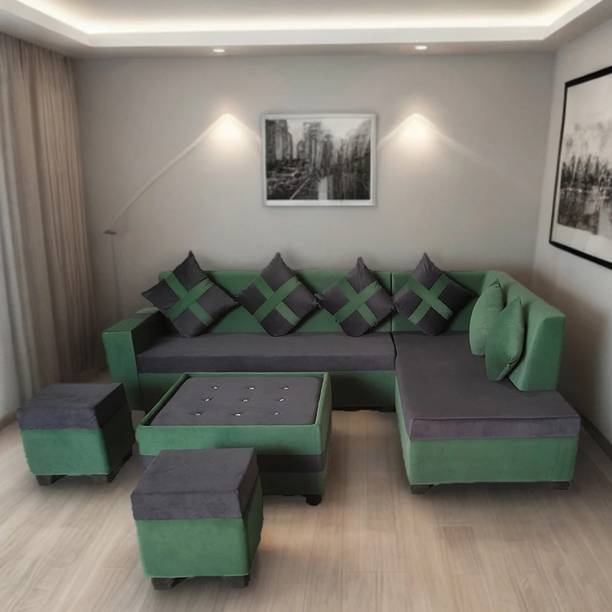 Kendalwood Furniture 8 Seater Sofa, 2 Ottoman, 6 pillow With Coffee Table Fabric 3 + 2 + 2 + 1 Sofa Set