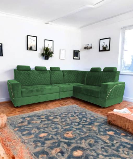 Starlet Farnitre Velvet L-Shape 6 Seaters Sofa Set for Home Fabric 3 + 2 + 1 Sofa Set