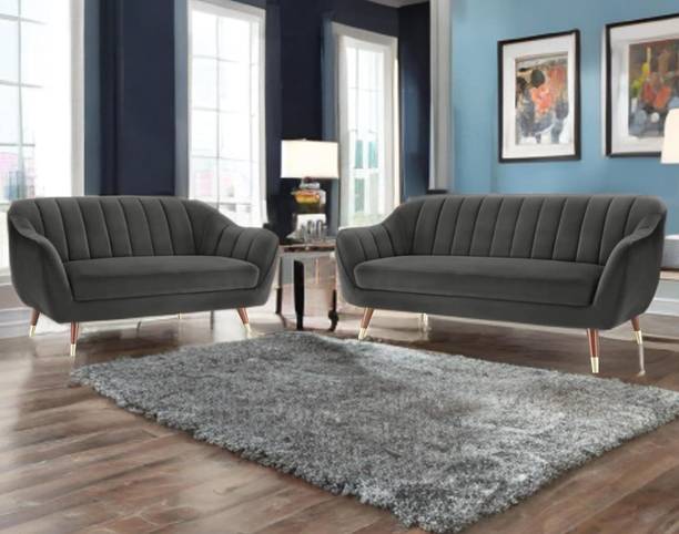 SIYARA DESIGN Velvet Upholstered Sofa Set – Style Loveseat & Couch with Gold-Tipped Legs Fabric 3 + 2 Sofa Set