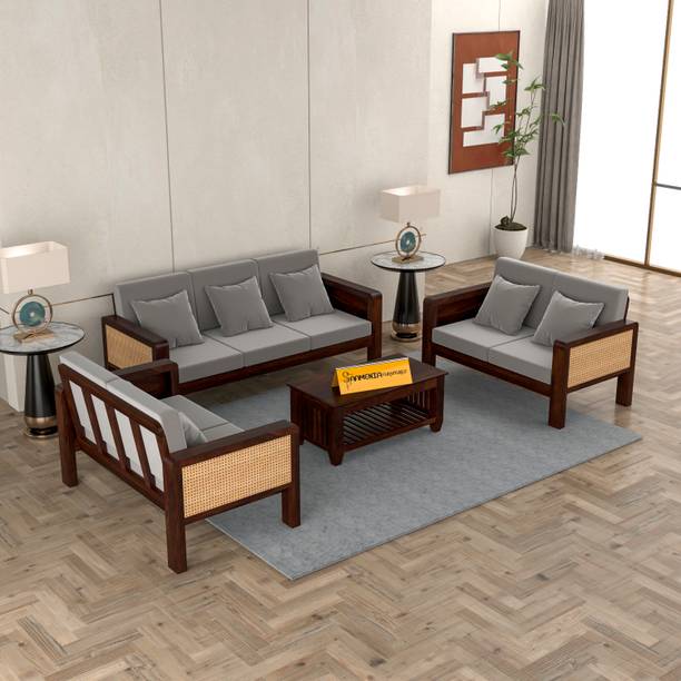 saamenia furnitures SolidWood Cane 7(3+2+2)Seater Sofa–Classic Design, Comfortable Livingroom Fabric 3 + 2 + 2 Sofa Set