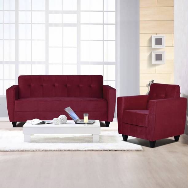 ARRA Remo 4 Seater Sofa Maroon Fabric 3 + 1 Sofa Set