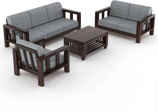 Taskwood Furniture Solid Sheesham Wood Wooden Six Seater Sofa Set For Living Room, Café Fabric 3 + 2 + 1 Sofa Set