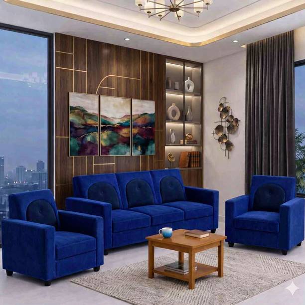gnanitha Classic Velvet Fabric 3 + 1 + 1 Sofa Set