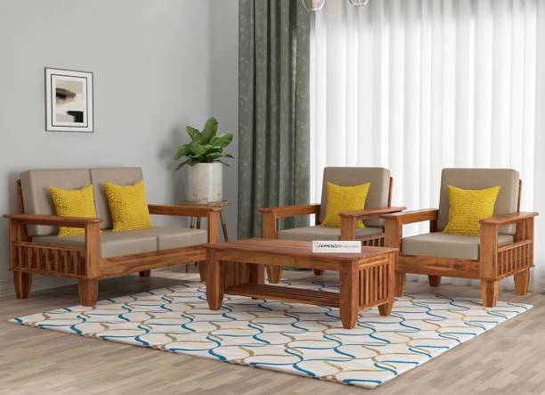 saamenia furnitures Solid Sheesham Wood Four Seater Sofa Set For Living Room , Office , Hotels Fabric 2 + 1 + 1 Sofa Set