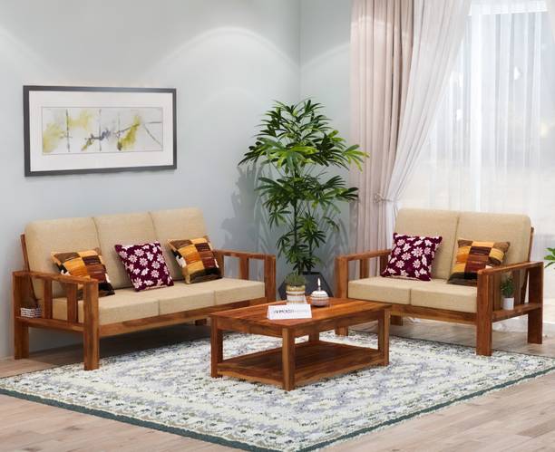 saamenia furnitures Solid Sheesham Wood Five ( 3+2 ) Seater Sofa Set For Living Room , Hotel Fabric 3 + 2 Sofa Set