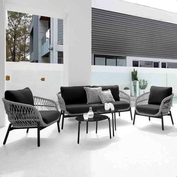 BRISHI Braid & Rope 4 Seater Outdoor/Balcony Sofa Set with Cushion and Center Table Fabric 2 + 1 + 1 Sofa Set