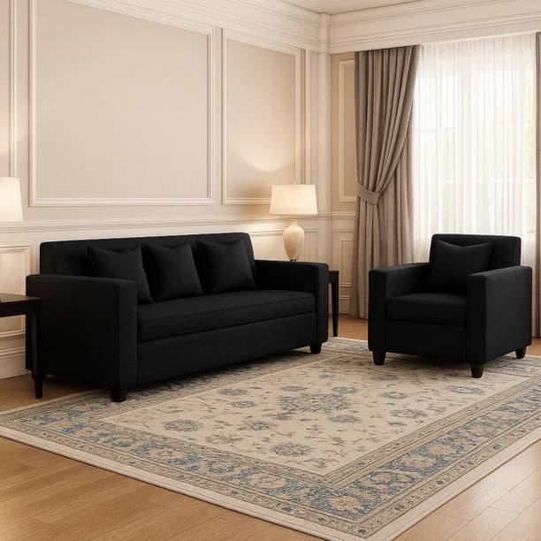 WAKESURE Premium Quality Jute Fabric 3 + 1 Sofa Set