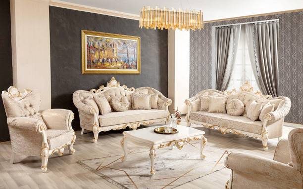 alishaank HAMILTON Luxury Teakwood 6 Seater 3+2+1 Sofa Set For Living Room Premium Silk Fabric 3 + 2 + 1 Sofa Set