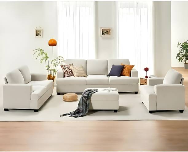 Groovecraft Carlos 6 Seater Sofa with Ottoman for Living Room Fabric 3 + 2 + 1 Sofa Set
