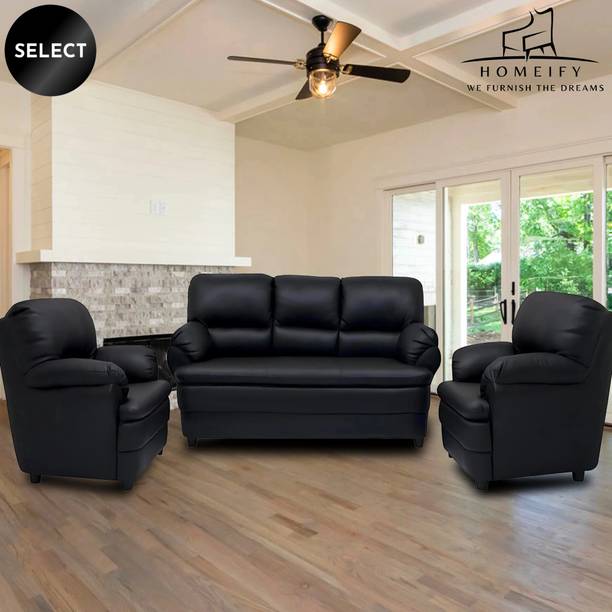 Homeify Noah Ivy Leatherette 3-1-1 Five Seater Sofa Set For Living Room Leatherette 3 + 1 + 1 Sofa Set