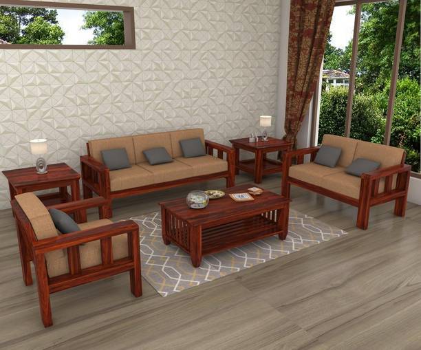 Worldwood Wooden Sofa Set for Living Room 6 Seater Sofa 3+2+1 Fabric 3 + 2 + 1 Sofa Set