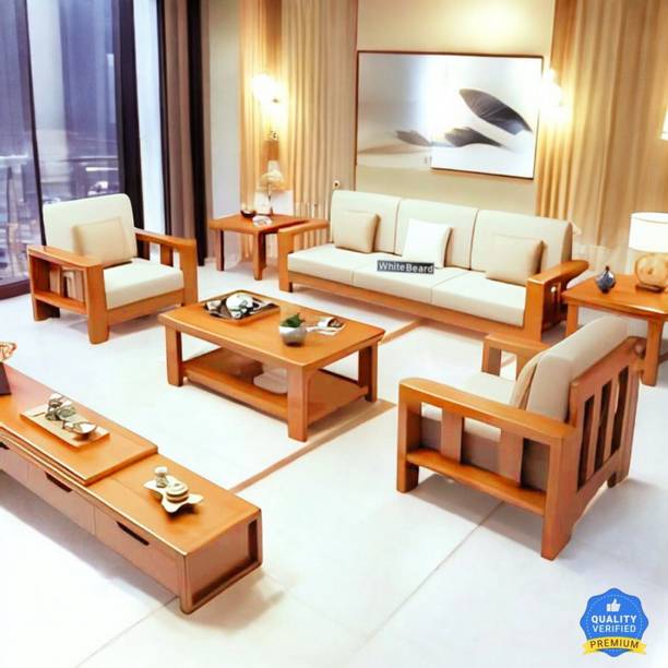 WhiteBeard Premium Quality Sheesham Wood 5 Seater Sofa Set For Living Room/Home/Office/Cafe Fabric 3 + 1 + 1 Sofa Set