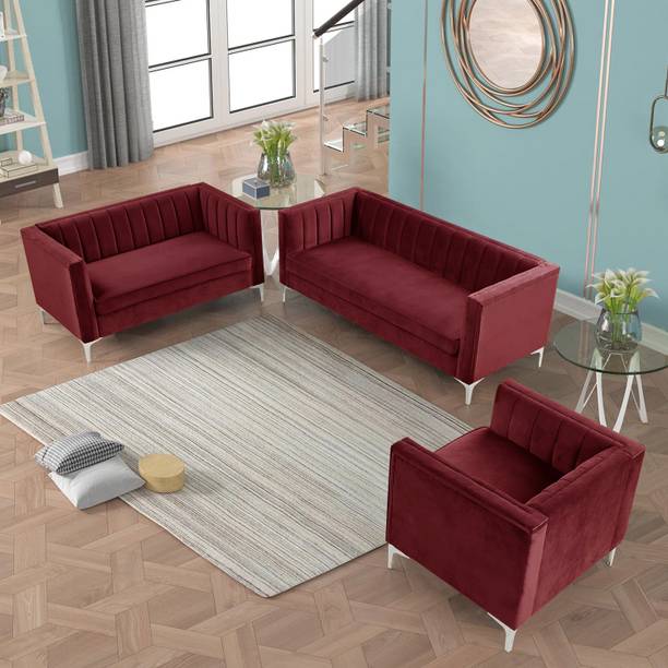 Flipkart Perfect Homes Velvet Accent Chair Loveseat Contemporary Sofa Solid Wood 3 + 2 + 1 Sofa Set