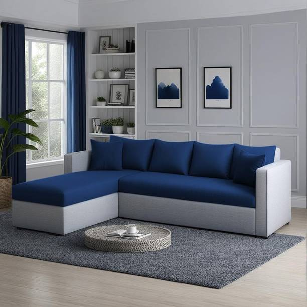 LIVEWELL Premium Quality Velvet LHS Velvet Fabric 3 + 2 + 1 Sofa Set