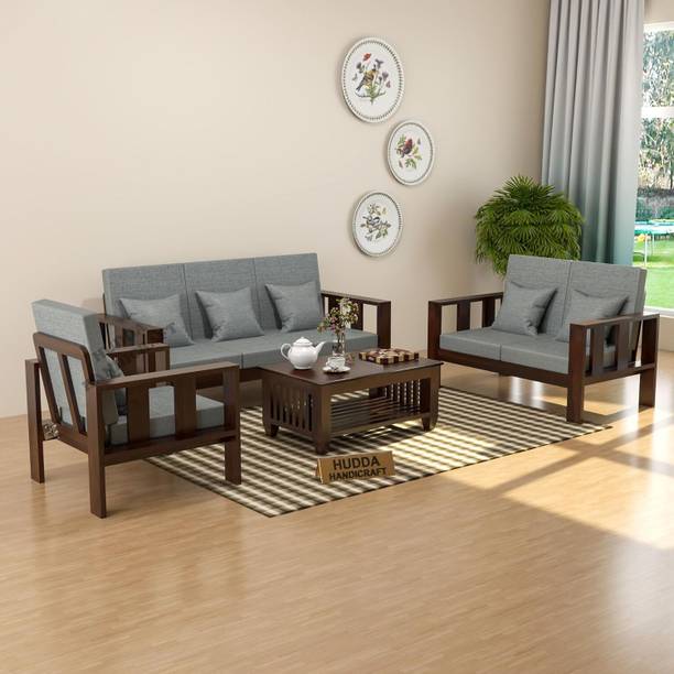 HUDDA Hudda Handicraft Solid Wood 3+2+1 Sofa Set for Living Room Fabric 3 + 2 + 1 Sofa Set