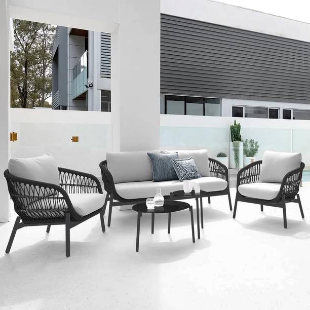 BRISHI Braid & Rope 4 Seater Outdoor/Balcony Sofa Set with Cushion and Center Table Fabric 2 + 1 + 1 Sofa Set