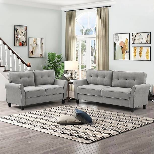 Groovecraft Earvin Wooden 5 Seater Sofa set for Living Room Fabric 3 + 2 Sofa Set