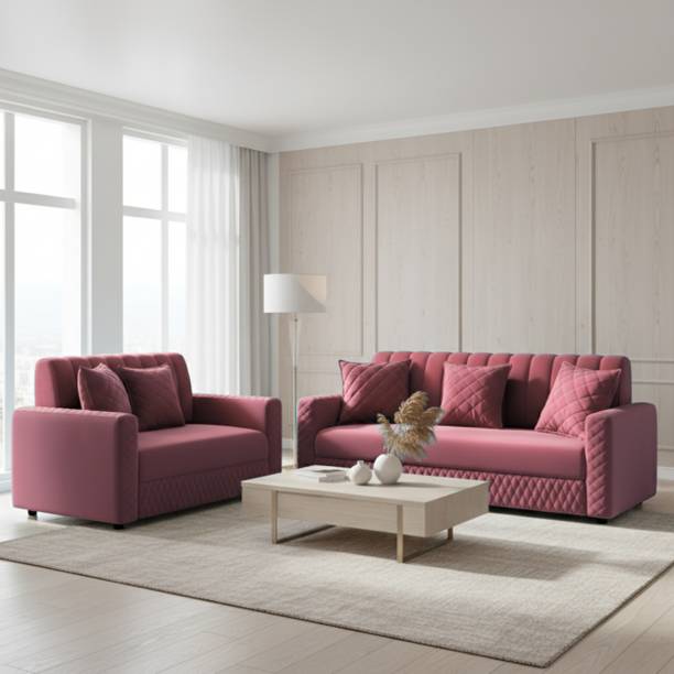 WAKESURE Premium Quality Velvet Fabric 3 + 2 Sofa Set