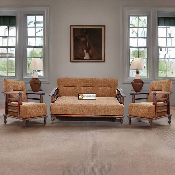 Kendalwood Furniture Solid Wood 5 Seater Wooden Sofa set for living Room Furniture Fabric 3 + 1 + 1 Sofa Set