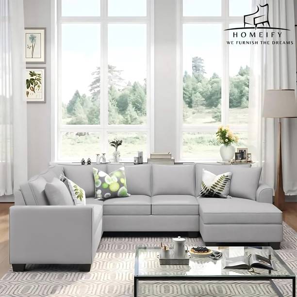 Homeify Carelino 7 Seater Fabric U Shaped Sectional Sofa Set for Living Room Fabric 3 + 2 + 1 + 1 Sofa Set
