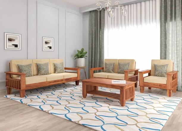 saamenia furnitures Solid Sheesham Wood Six Seater Sofa Set For Living Room , Office , Hotels. Fabric 3 + 2 + 1 Sofa Set
