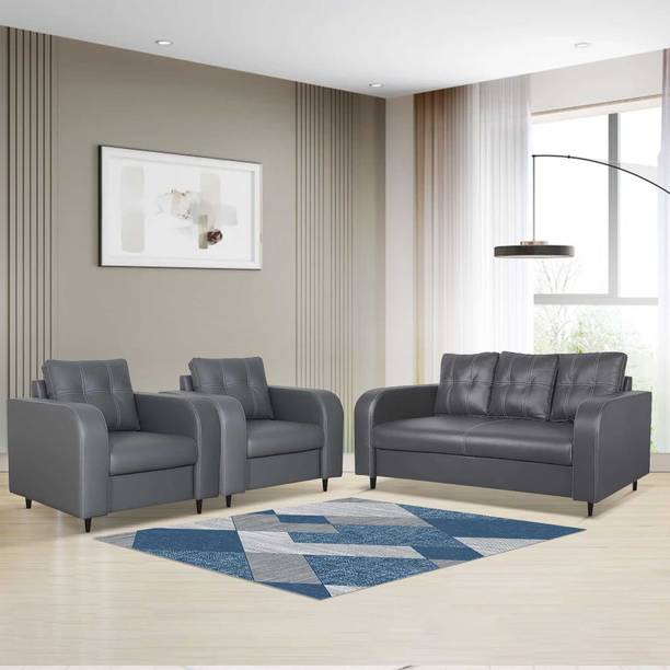 ARRA Tanaka Fully Upholstered 5 Seater Cushion Back Sofa Leatherette 3 + 1 + 1 Sofa Set