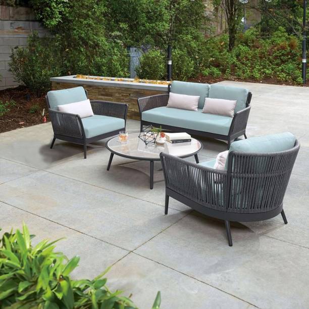 BRISHI Braid & Rope 4 Seater Outdoor/Balcony Sofa Set with Cushion and Center Table Fabric 2 + 1 + 1 Sofa Set