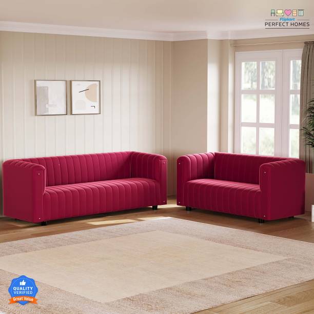 Flipkart Perfect Homes Fluffi Premium Chester field Sofa Velvet Upholstery Fabric 3 + 2 Sofa Set