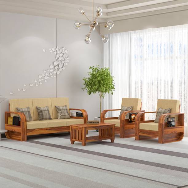 Taskwood Furniture Solid Sheesham Wood Five Seater Sofa Set For Living Room, Office, Café Fabric 3 + 1 + 1 Sofa Set