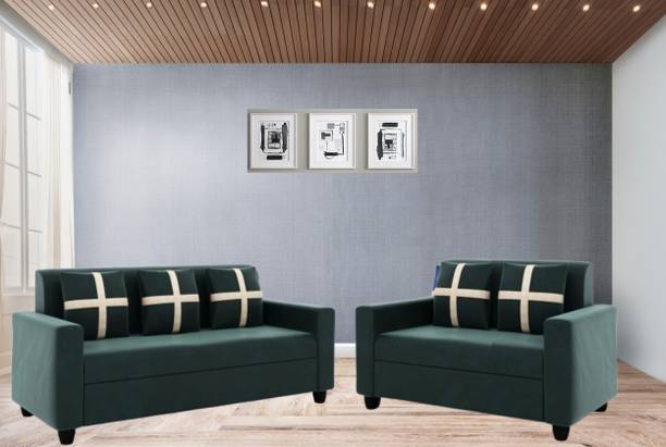 LIVEWELL Premium Quality Velvet Fabric 3 + 2 Sofa Set