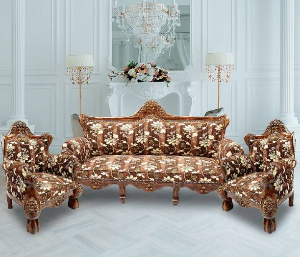 W.S.HANDICRAFTS Home Living Room Wooden Fabric 3 + 1 + 1 Sofa Set