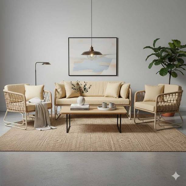 METALIQUE Metal Sofa Set (3+1+1) Traditional Look | Comfortable & Breathable Seating Fabric 3 + 1 + 1 Sofa Set