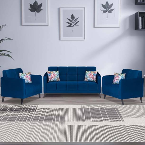 ARRA Jasper Tufted Back 3+1+1 Seater Sofa With Four Printed Cushions Fabric 3 + 1 + 1 Sofa Set