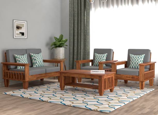 saamenia furnitures Solid Sheesham Wood Four Seater Sofa Set For Living Room , Office , Hotels Fabric 2 + 1 + 1 Sofa Set