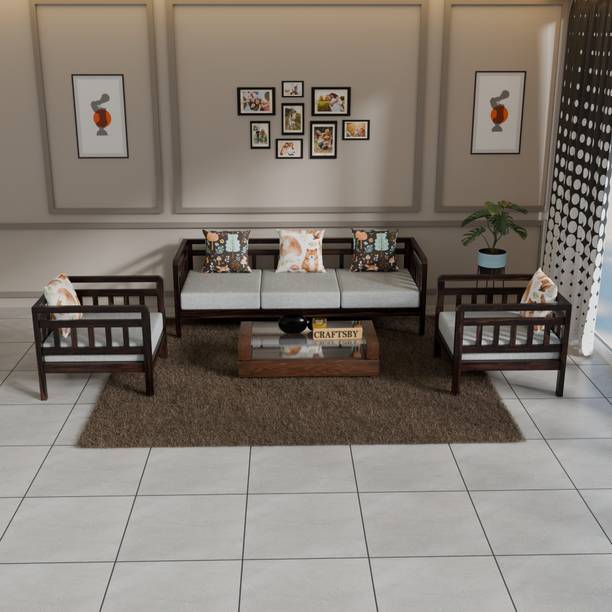 DITHA Solid Wood Sofa Set| Wooden Sofa Set| 5 Seater Sofa Set| Sheesham Wood Sofa Set| Fabric 3 + 1 + 1 Sofa Set