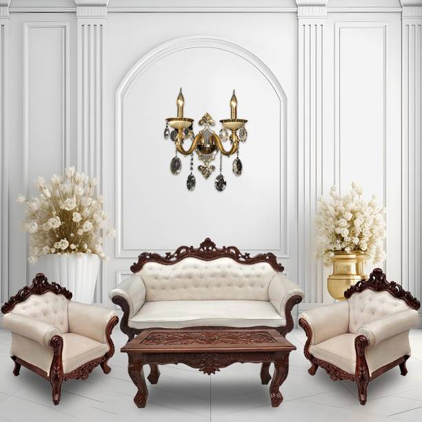 Wood Master Sre Solid Wood 3+1+1 Seater Sofa Set (Finish-Mahogany Finish, Pre-Assemble) Fabric 3 + 1 + 1 Sofa Set
