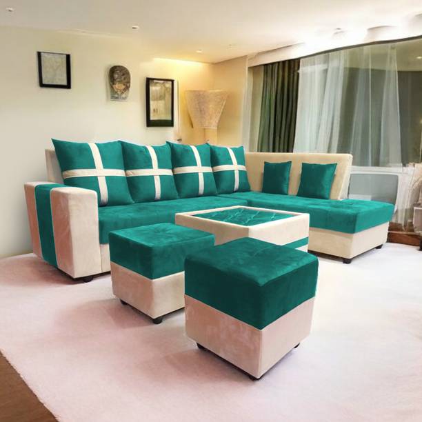 Starlet Farnitre Velvet L-Shape 8 Seaters Sofa Set for Living Room Fabric 3 + 2 + 2 + 1 Sofa Set