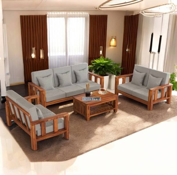 WhiteBeard Solid Sheesham Wood 7 Seater Sofa Set Home/Office/Gest Room/New Design Solid Wood 3 + 2 + 2 Sofa Set