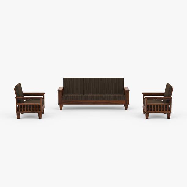 Allie Wood Sheesham Wood Sofa Set Fabric 3 + 1 + 1 Sofa Set