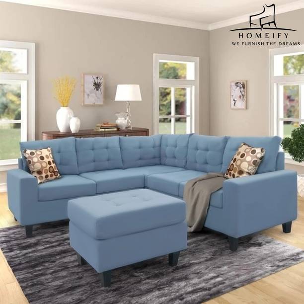 Homeify Olivia Fabric L Shape with Center Table Fabric 3 + 2 Sofa Set