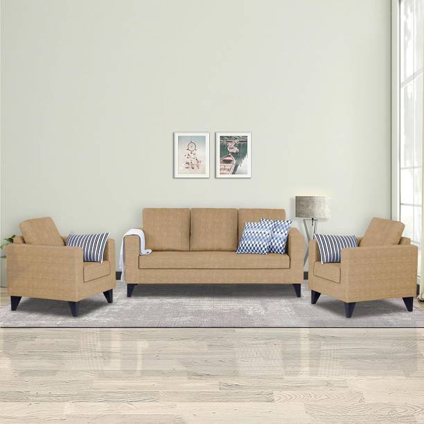 DMK Solid Sheesham Wood Framed Five Seater Fabric Sofa Set For Living Room | Office| Fabric 3 + 1 + 1 Sofa Set