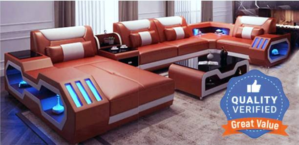 EVGOR LED U SHAPE MODULAR STYLISH 7 seater Sofa set for Living Room With SUEDE Fabric 3 + 2 + 1 + 1 Sofa Set